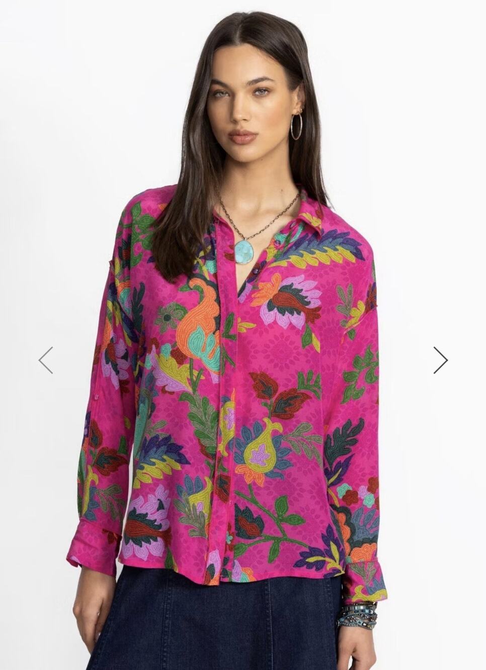 Johnny Was Martijn Shirt Verney Pink Vibrant Silk Button Upsize Medium